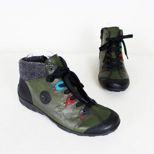 Reiker Green with Multicolour Accents Lace-up Ankle Boots